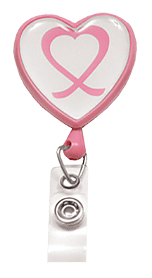 Pink Breast Cancer Awareness Heart-Shaped Badge Reel - Elliott